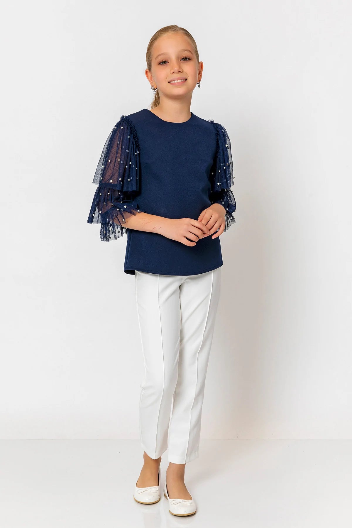 InCity Girls Kids Nail Bead Ruffle Sleeve Blouse InCity Boys & Girls