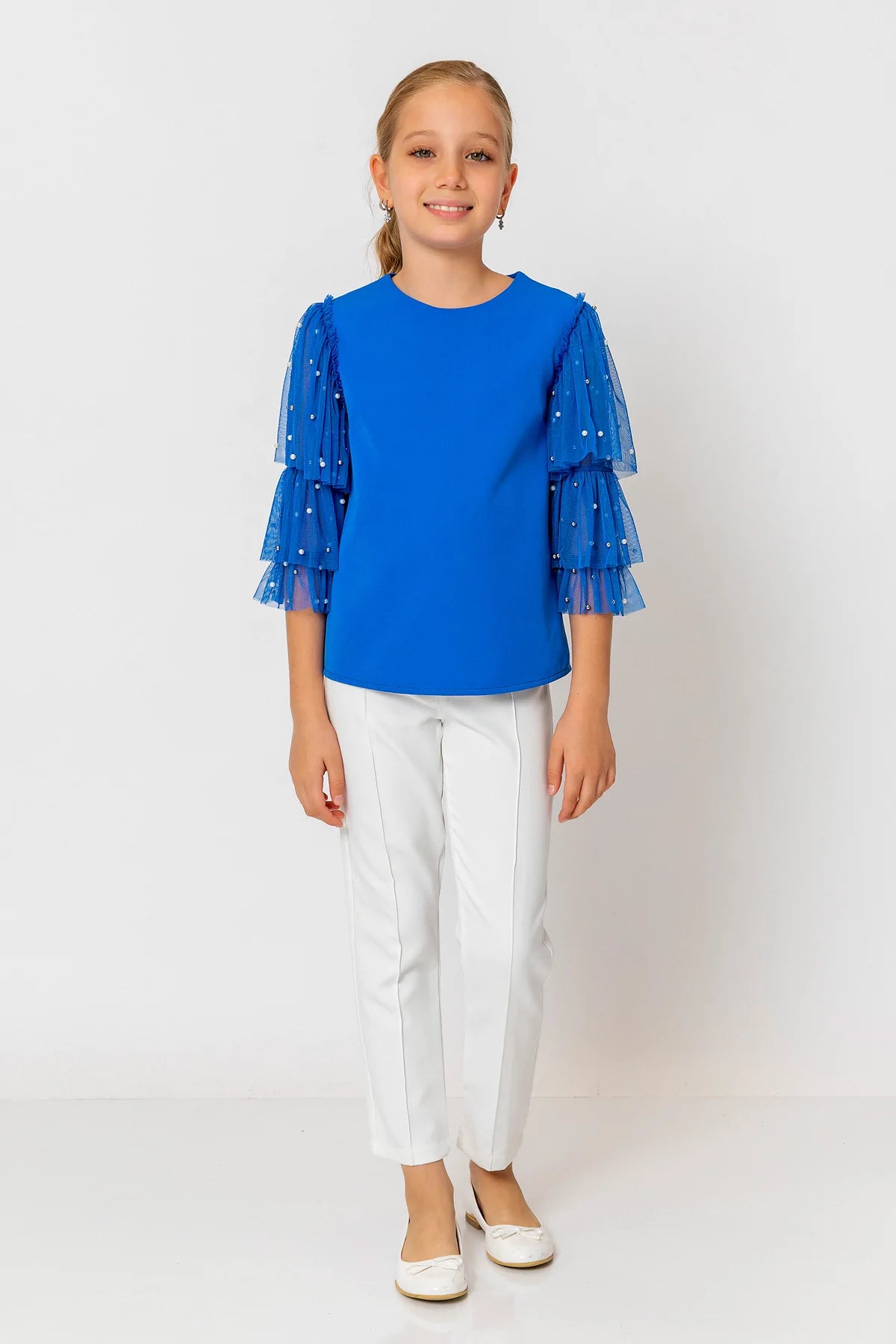 InCity Girls Kids Nail Bead Ruffle Sleeve Blouse InCity Boys & Girls