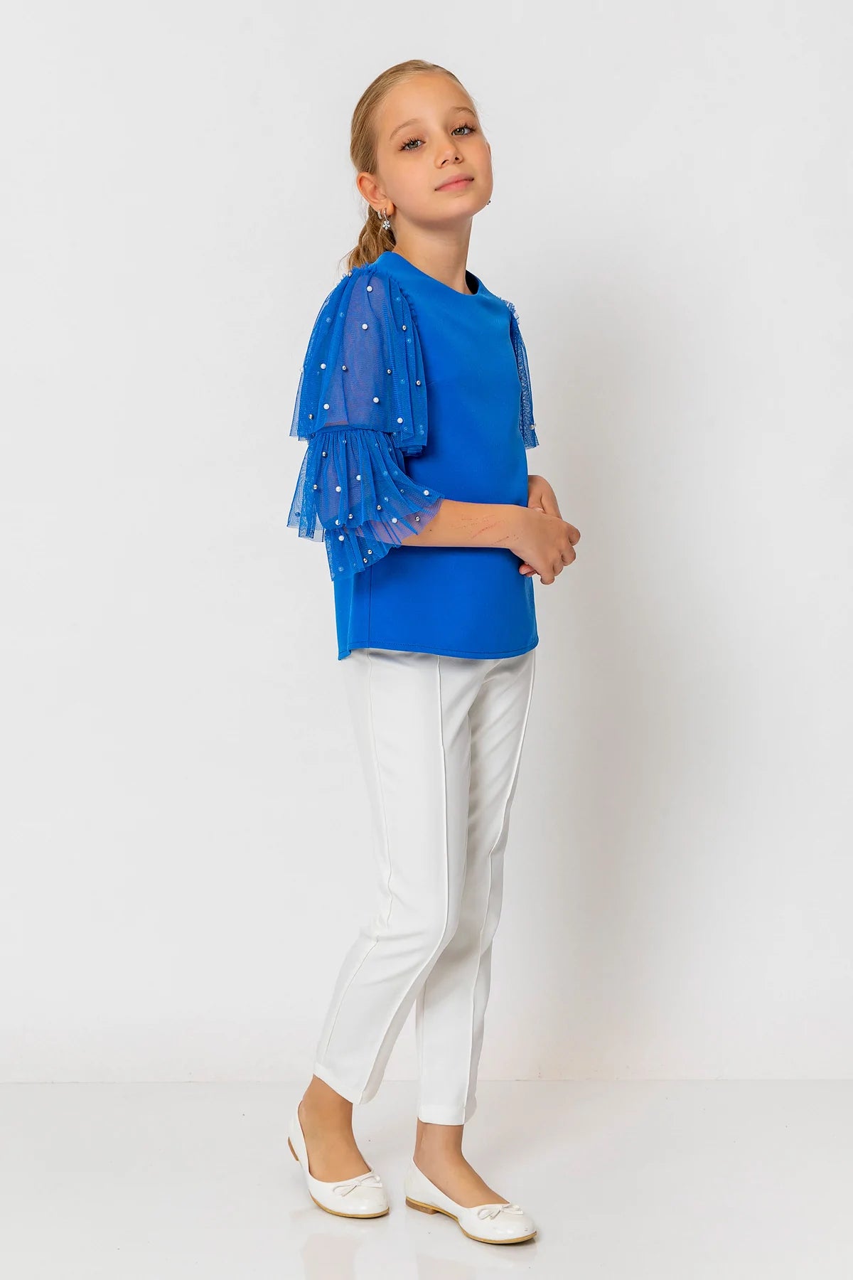 InCity Girls Kids Nail Bead Ruffle Sleeve Blouse InCity Boys & Girls