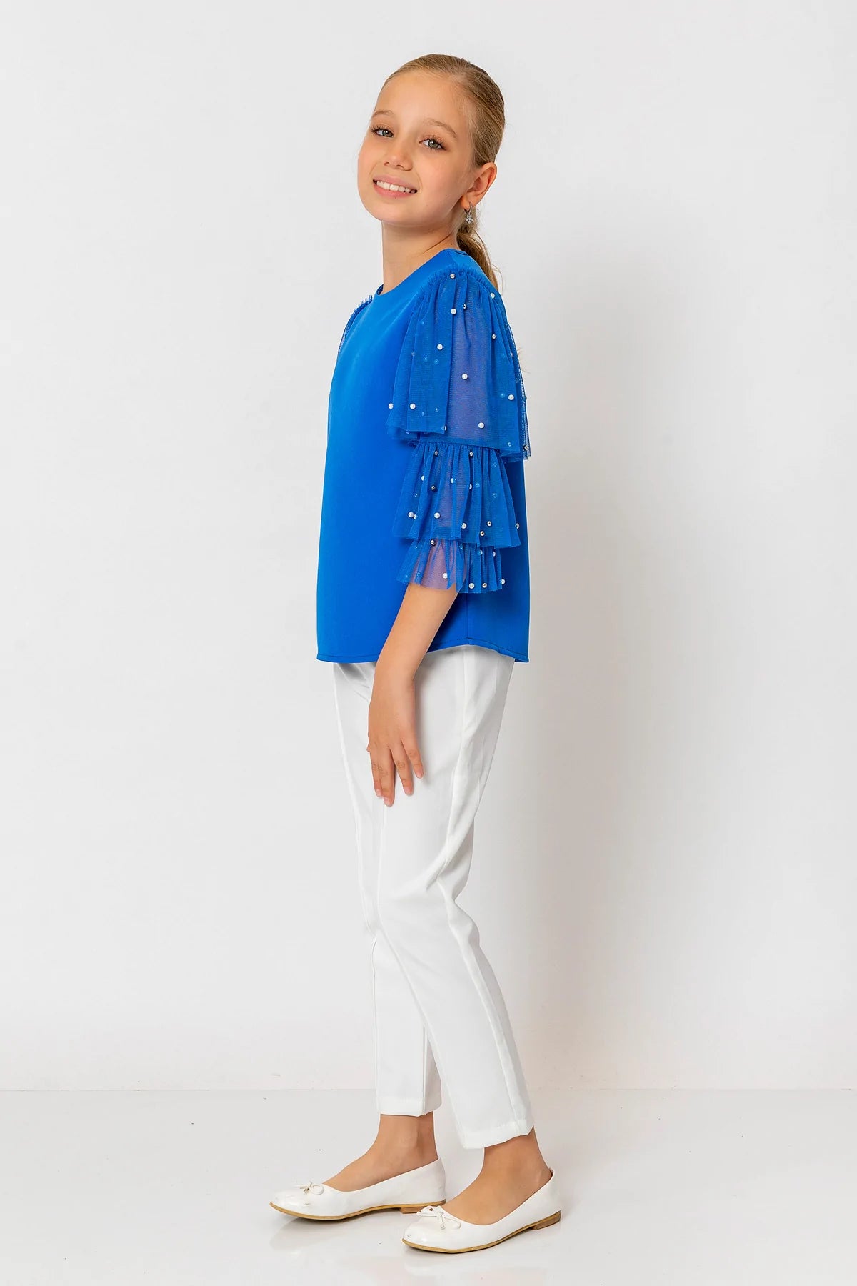 InCity Girls Kids Nail Bead Ruffle Sleeve Blouse InCity Boys & Girls