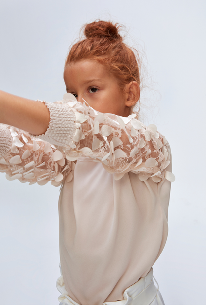 InCity Kids Girls Solid Transparent Floral Sleeve Dress Blouse