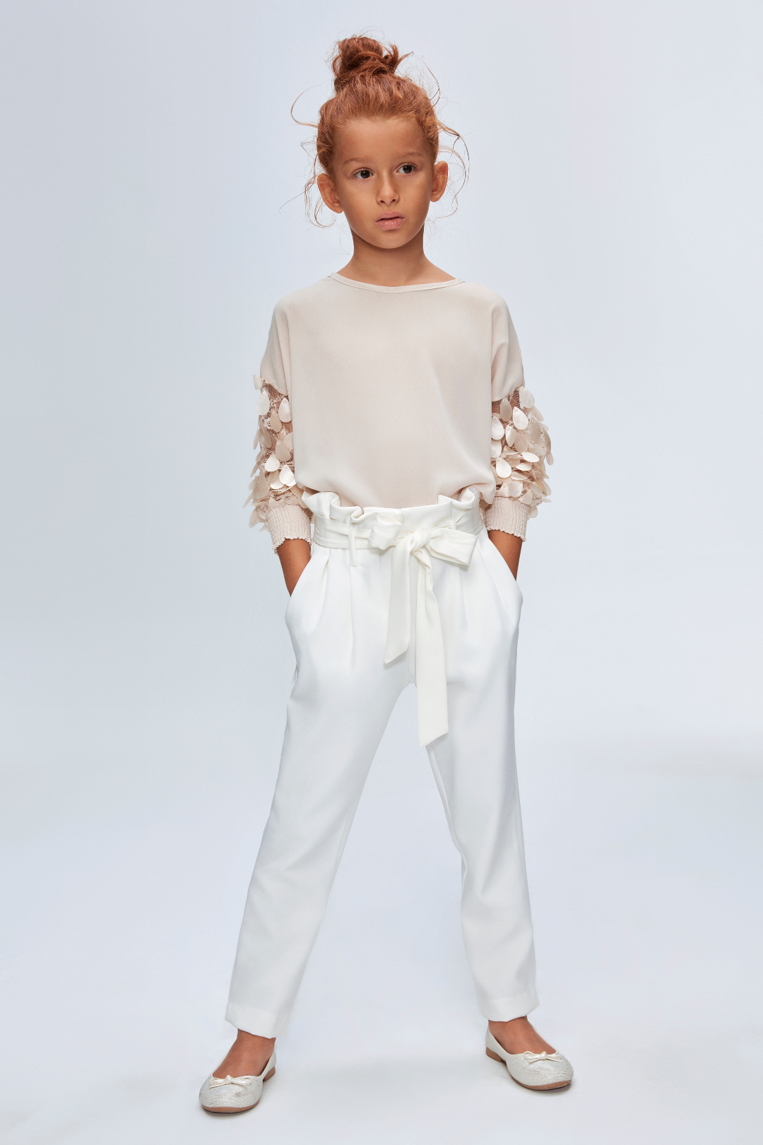 InCity Kids Girls Solid Transparent Floral Sleeve Dress Blouse