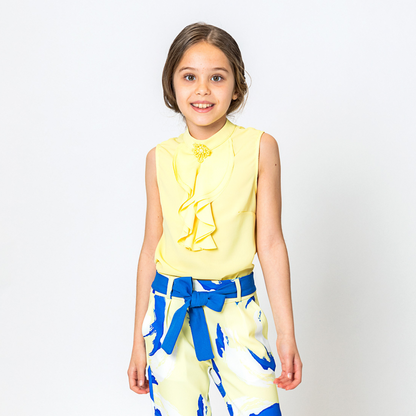 InCity Kids Girls Solid Sleeveless Cascade Fashion Blouse