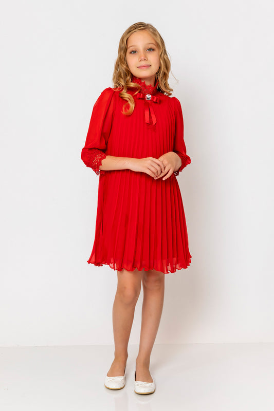 InCity Kids Girls Ribbon Neck Pleated Dress