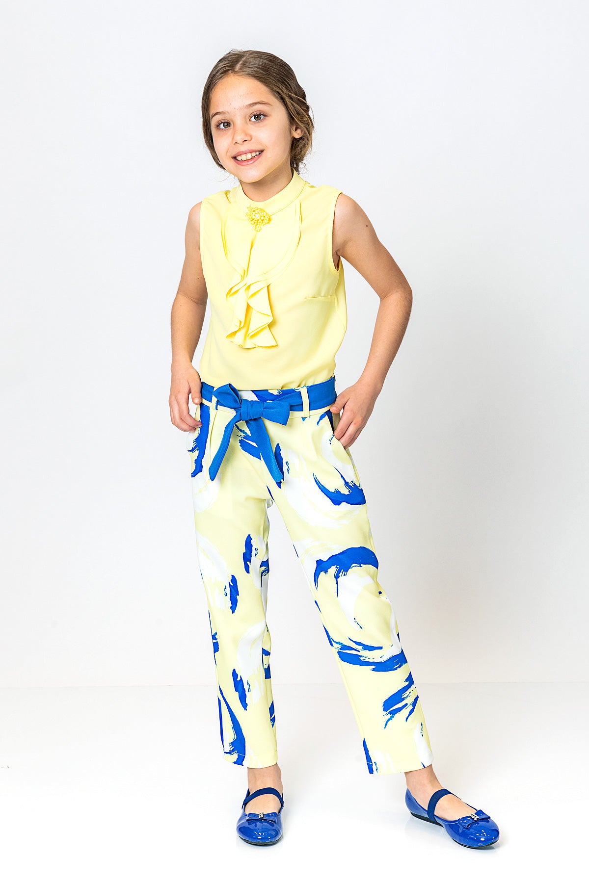 InCity Kids Girls Solid Sleeveless Cascade Fashion Blouse