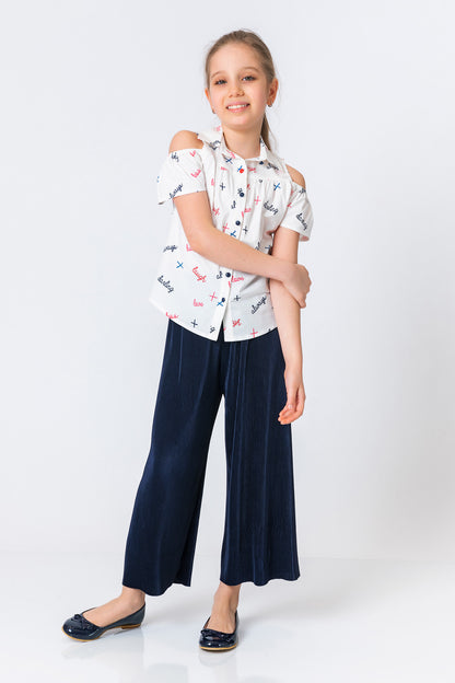 InCity Kids Girls Elastic Waist Wide Leg Pleated Pants
