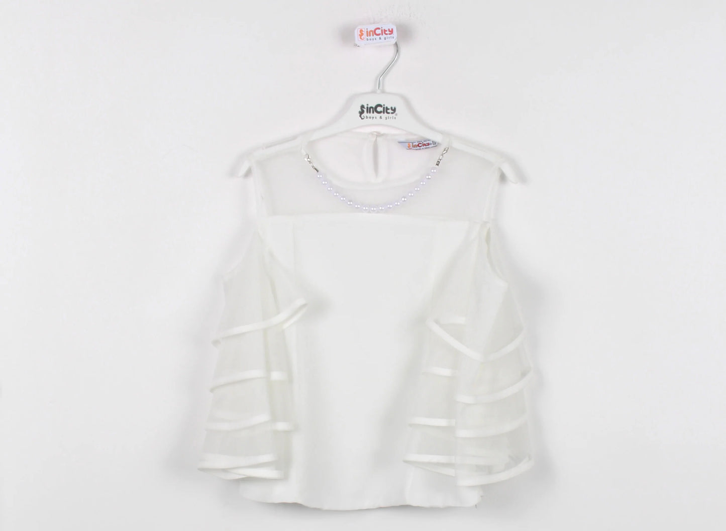 InCity Kids Girls Semi Transparent Batwing Sleeve Pearl Blouse InCity Boys & Girls