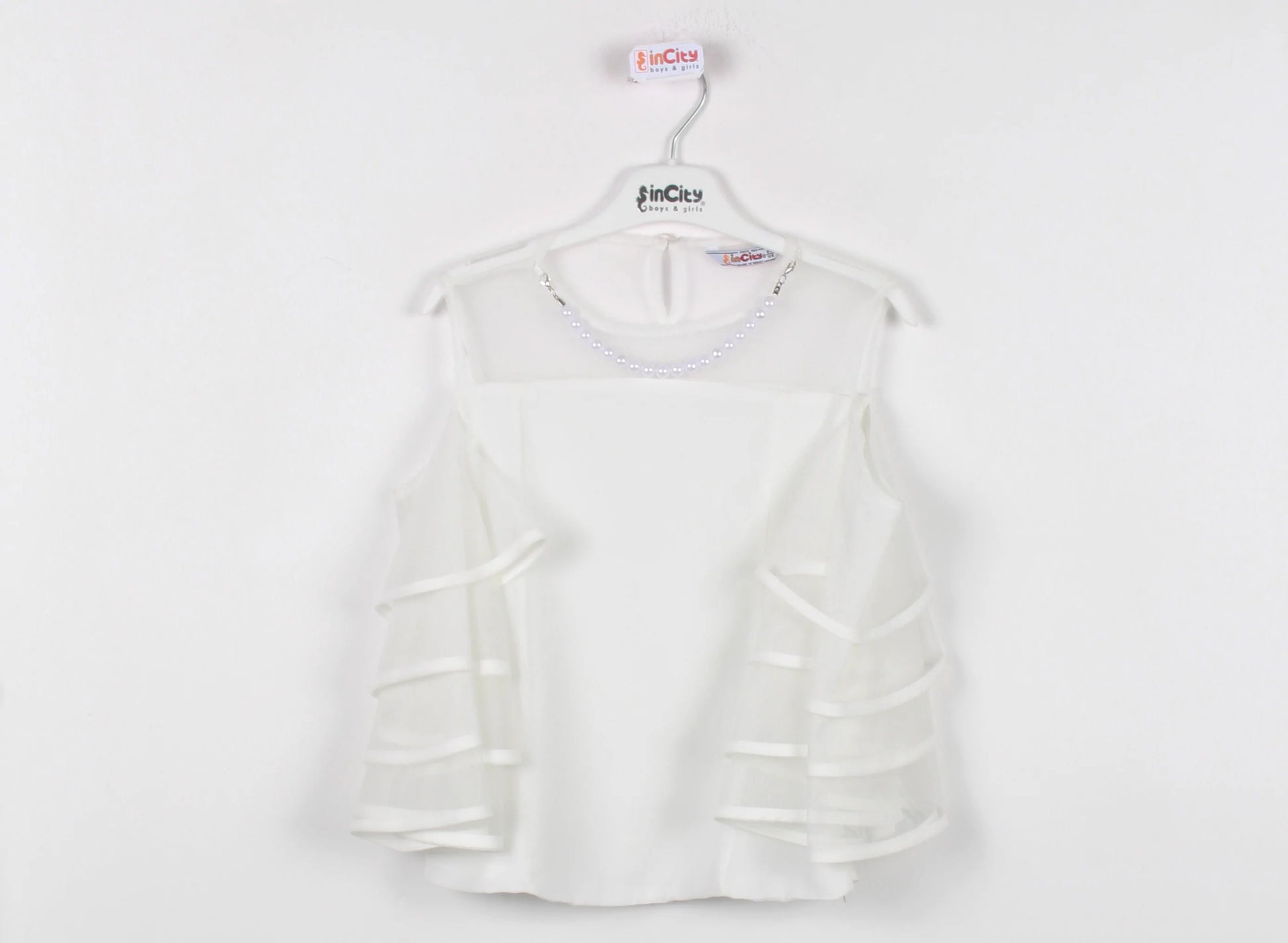 InCity Kids Girls Semi Transparent Batwing Sleeve Pearl Blouse InCity Boys & Girls