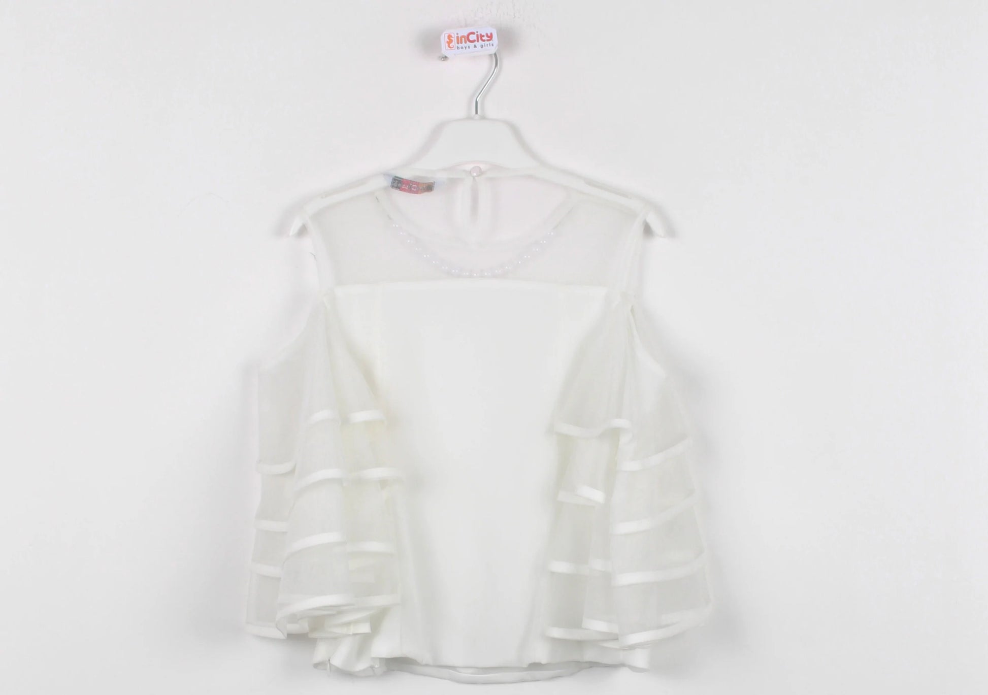 InCity Kids Girls Semi Transparent Batwing Sleeve Pearl Blouse InCity Boys & Girls