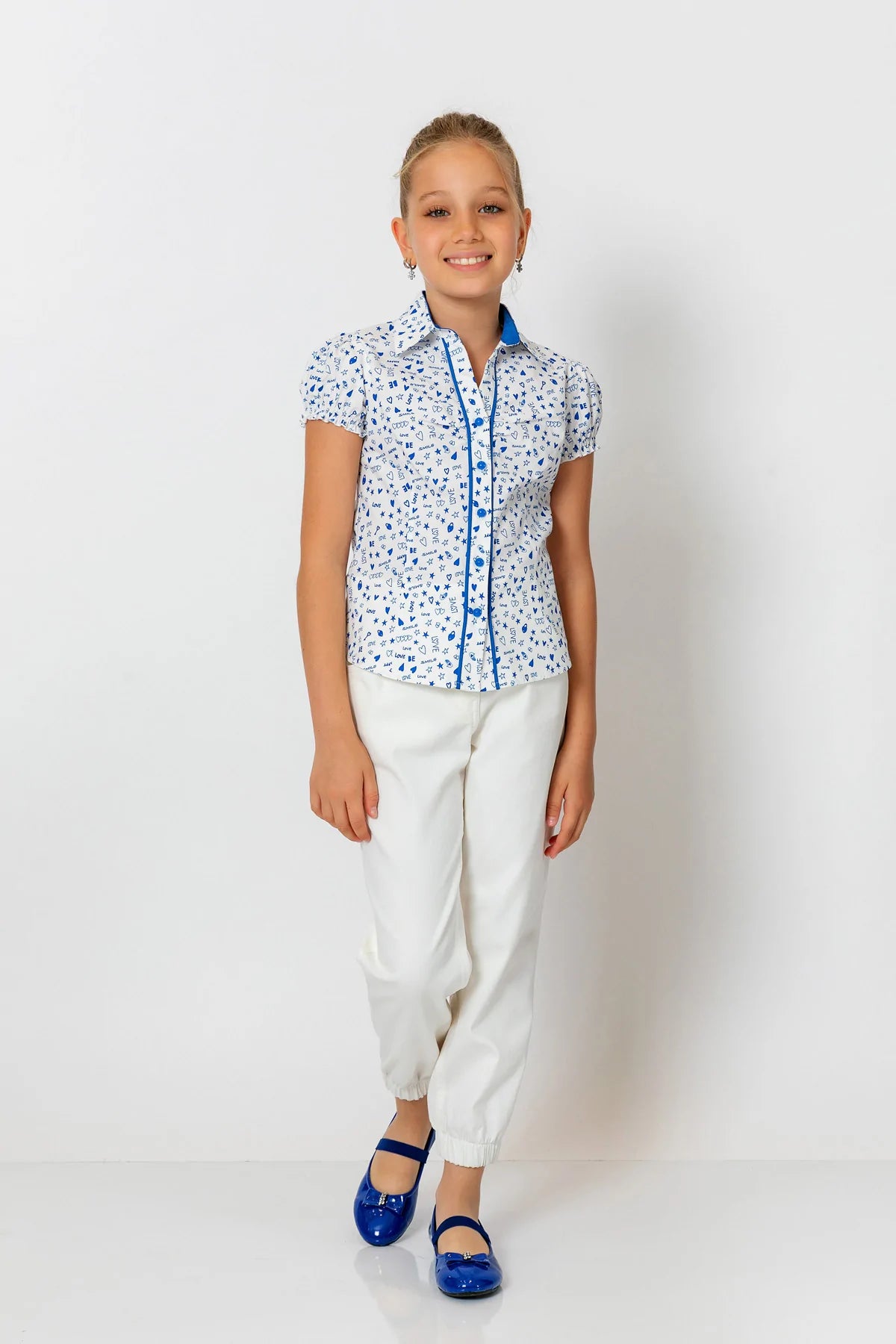 InCity Kids Girls Collared Button Down Short Cuff Sleeve Shirt Blouse InCity Boys & Girls