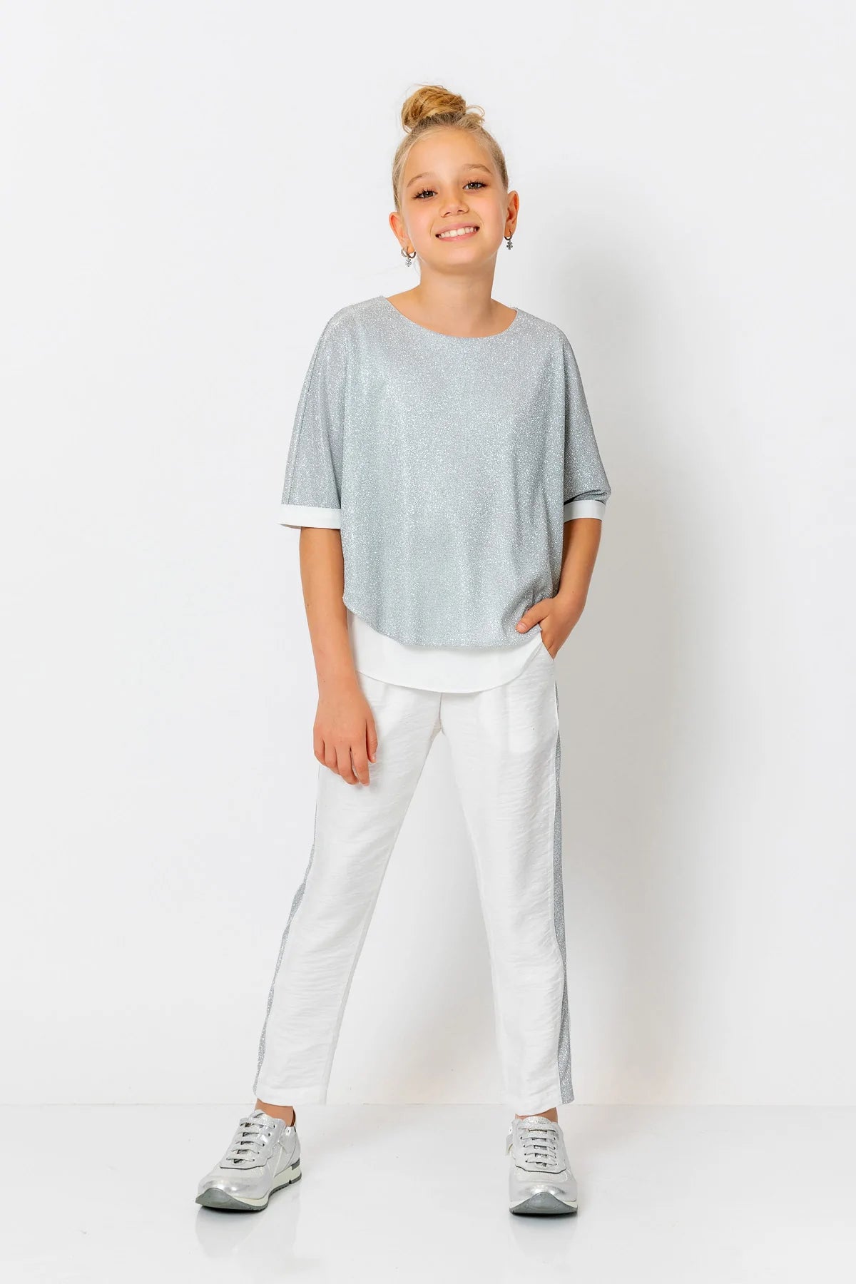 InCity Kids Girls Elastic Waist Sequin Stripe Straight Leg Pants InCity Boys & Girls