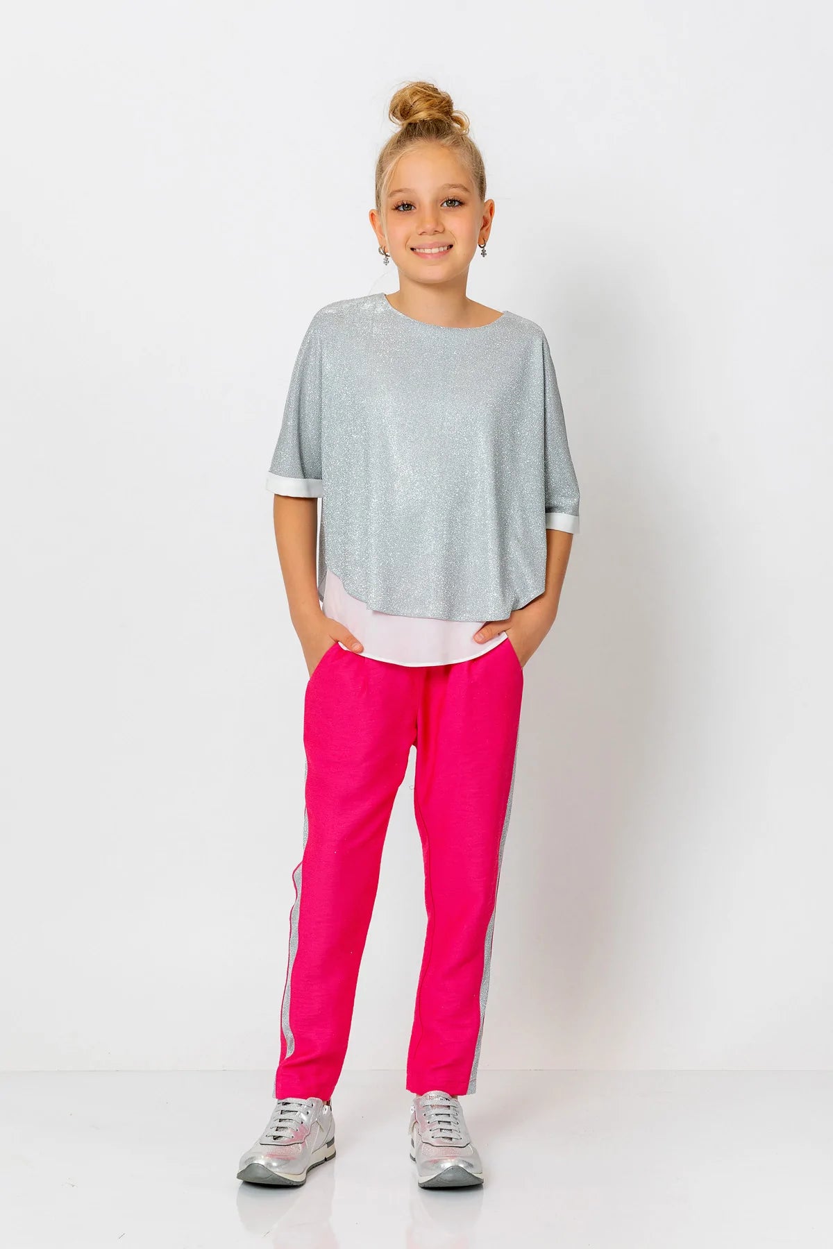InCity Kids Girls Elastic Waist Sequin Stripe Straight Leg Pants InCity Boys & Girls
