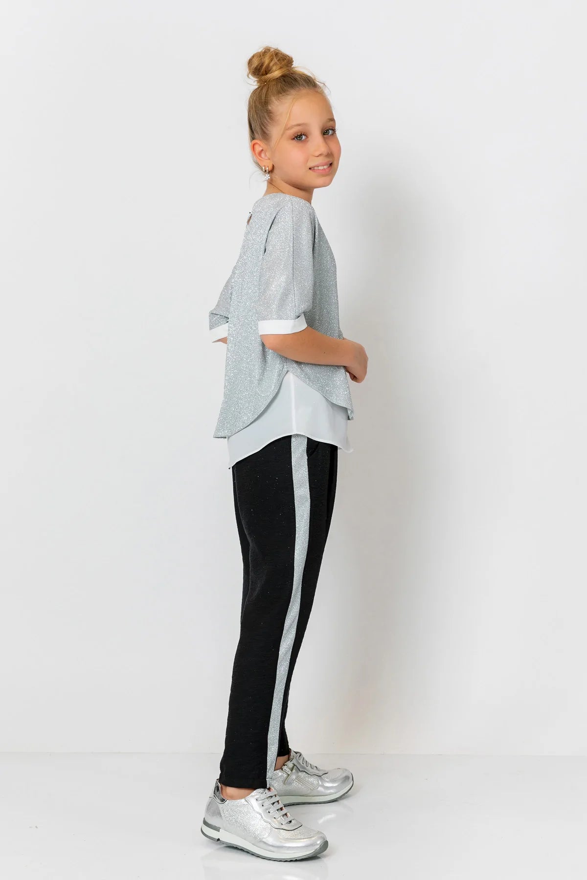InCity Kids Girls Elastic Waist Sequin Stripe Straight Leg Pants InCity Boys & Girls