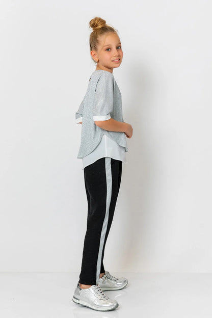 InCity Kids Girls Elastic Waist Sequin Stripe Straight Leg Pants InCity Boys & Girls