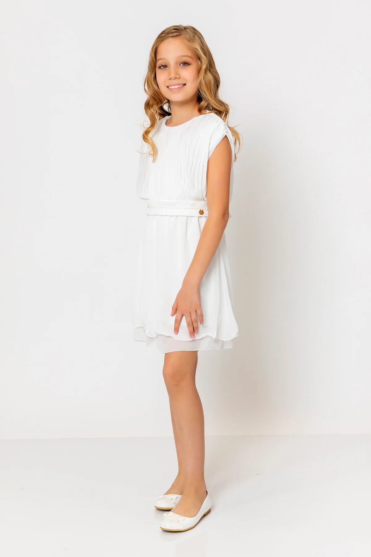InCity Kids Girls Round Neck Belted Pleated Fashion Dress InCity Boys & Girls
