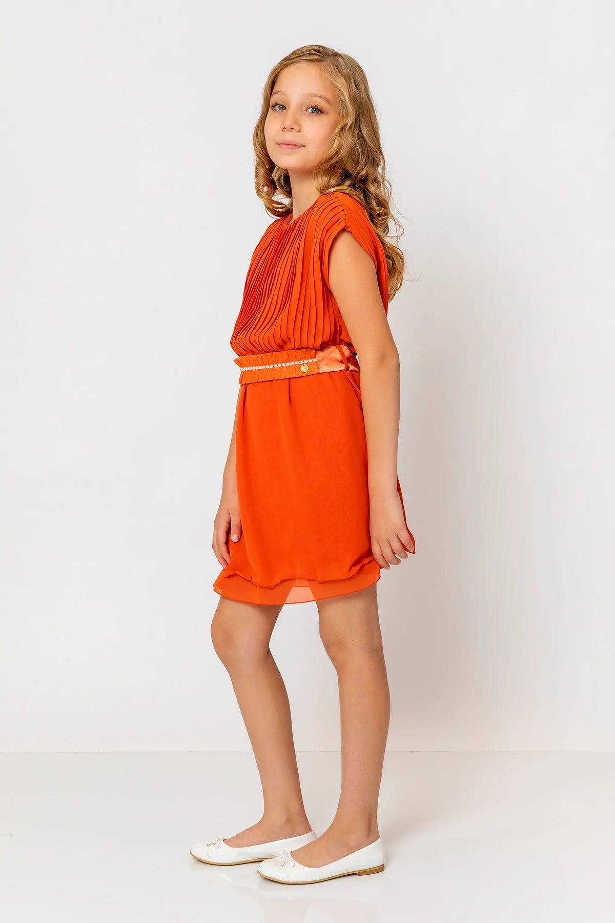 InCity Kids Girls Round Neck Belted Pleated Fashion Dress InCity Boys & Girls