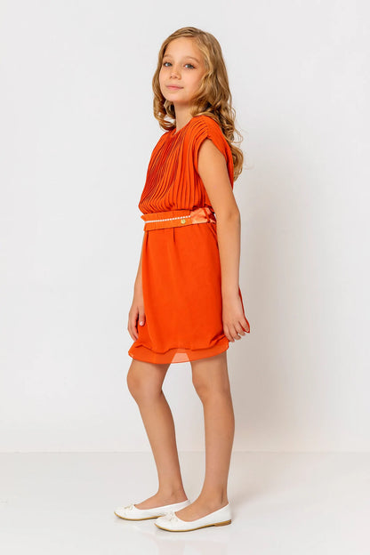 InCity Kids Girls Round Neck Belted Pleated Fashion Dress InCity Boys & Girls