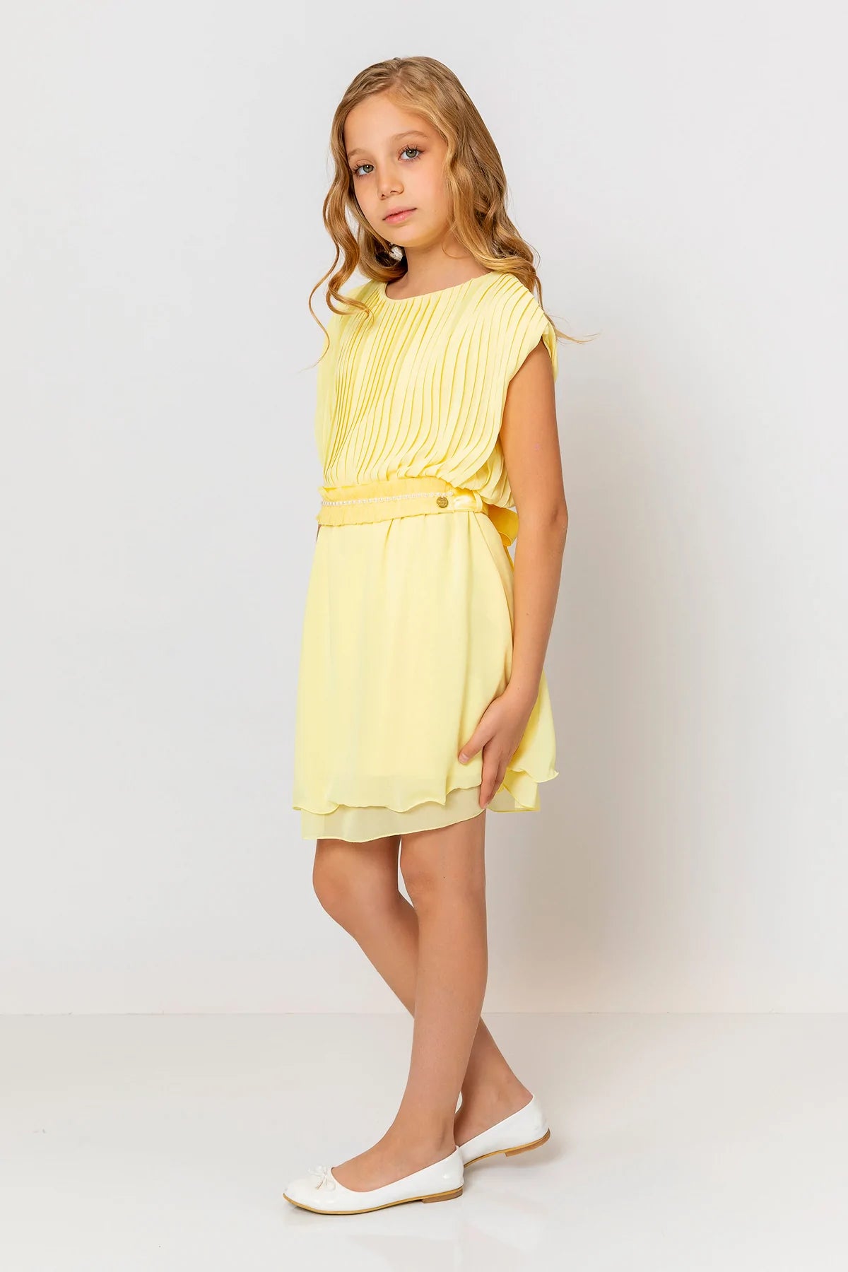 InCity Kids Girls Round Neck Belted Pleated Fashion Dress InCity Boys & Girls