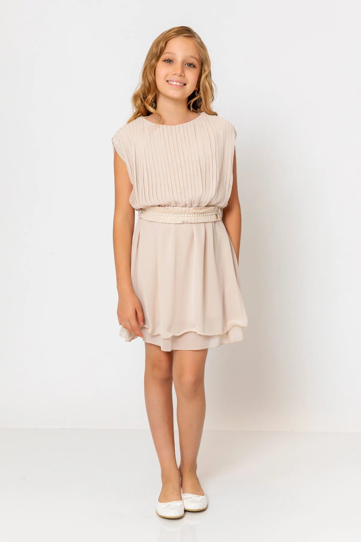 InCity Kids Girls Round Neck Belted Pleated Fashion Dress InCity Boys & Girls