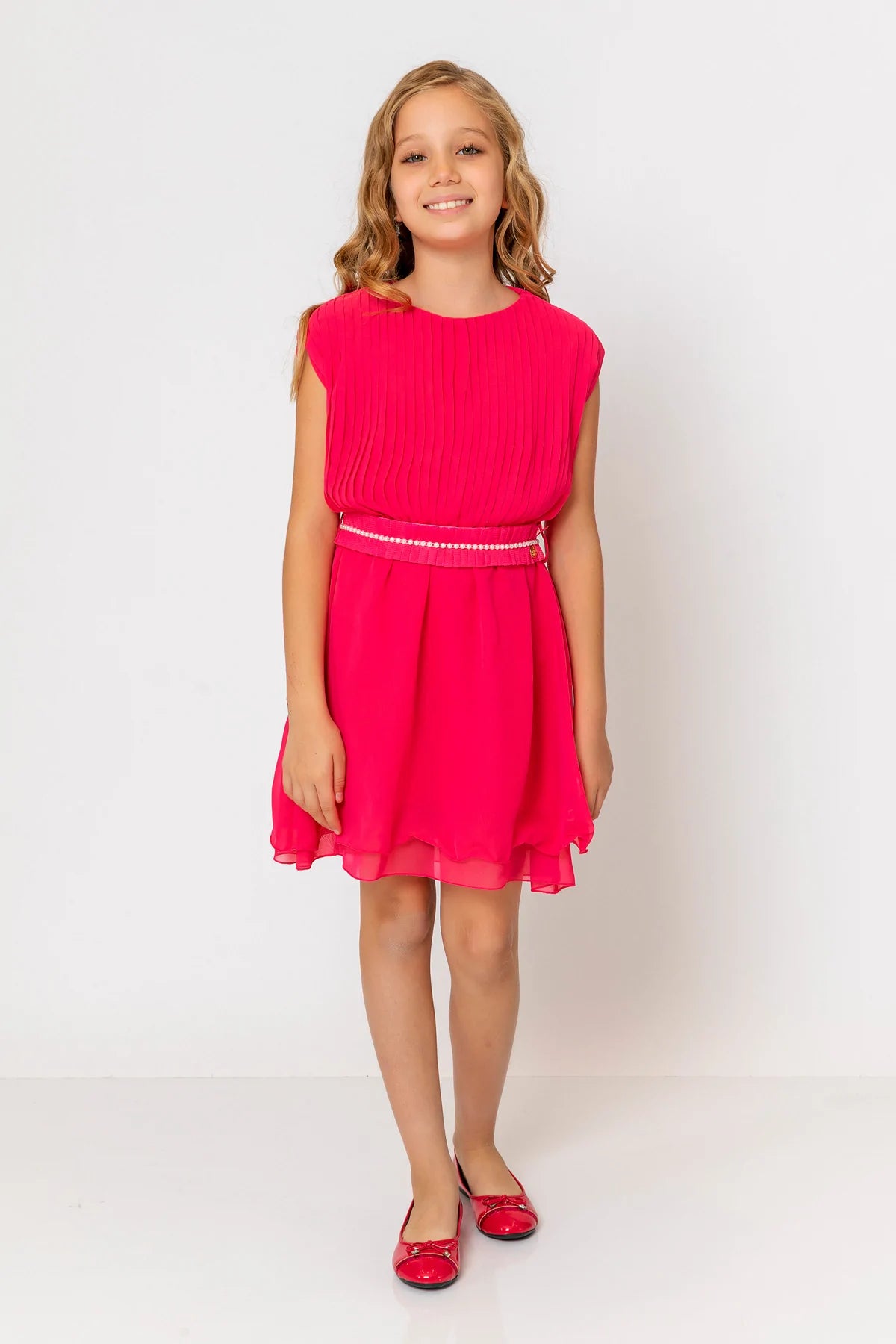 InCity Kids Girls Round Neck Belted Pleated Fashion Dress InCity Boys & Girls