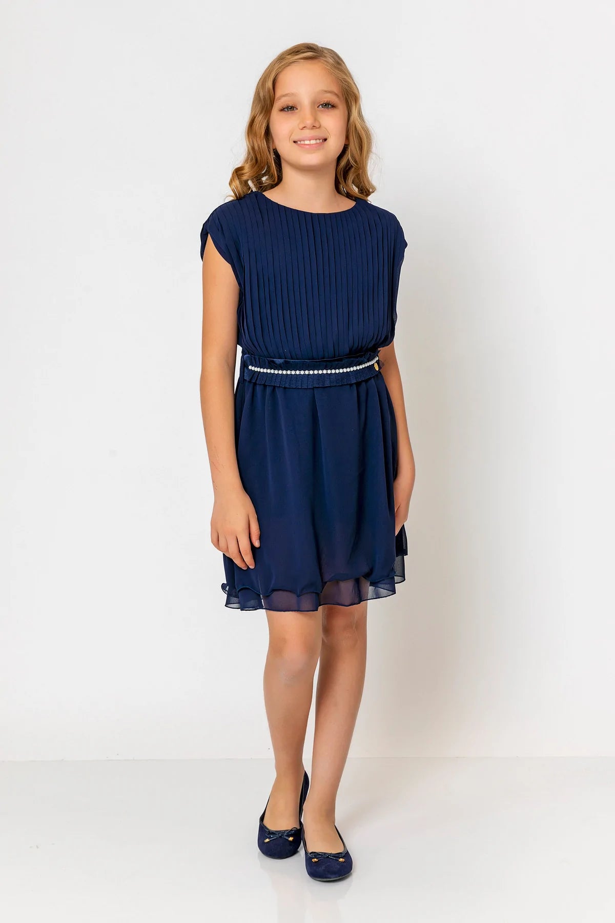 InCity Kids Girls Round Neck Belted Pleated Fashion Dress InCity Boys & Girls