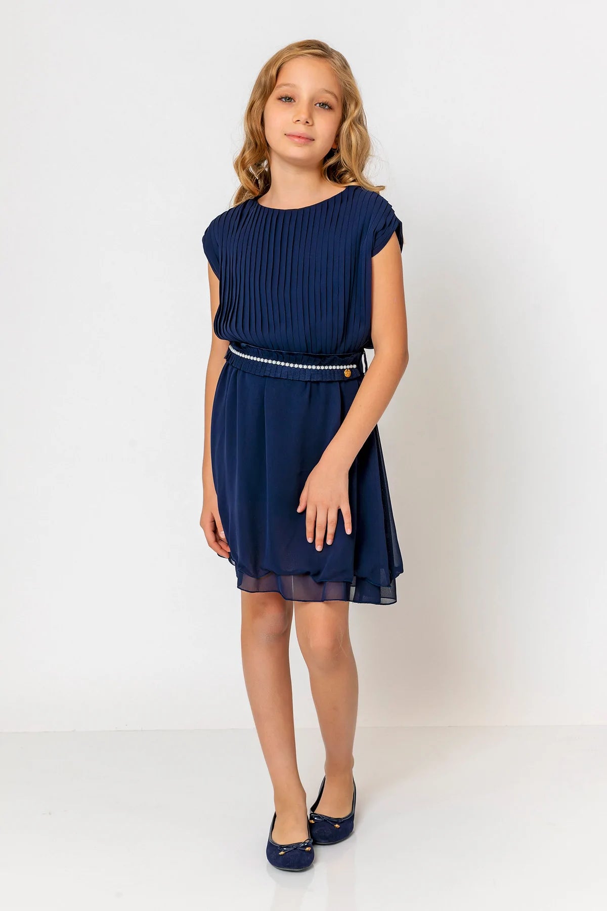 InCity Kids Girls Round Neck Belted Pleated Fashion Dress InCity Boys & Girls