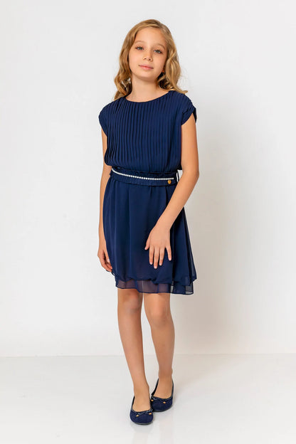InCity Kids Girls Round Neck Belted Pleated Fashion Dress InCity Boys & Girls