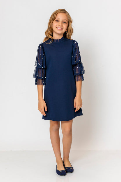 InCity Kids Girls Ruffled Transparent Sleeve Fashion Dress