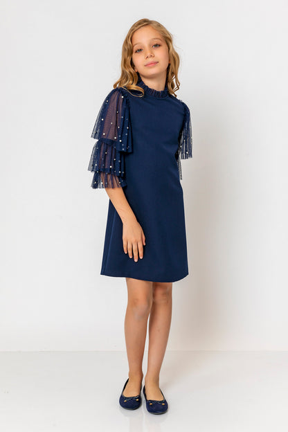 InCity Kids Girls Ruffled Transparent Sleeve Fashion Dress