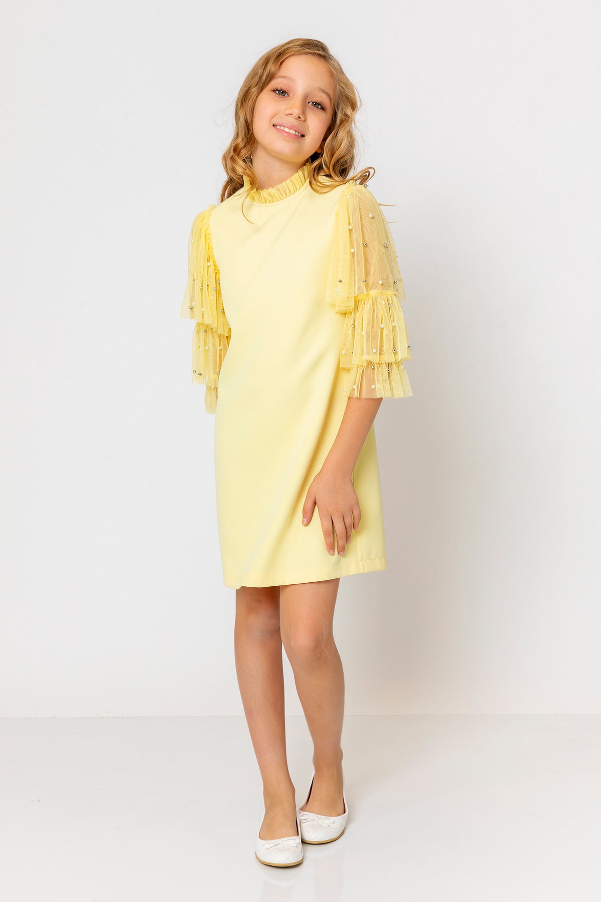 InCity Kids Girls Ruffled Transparent Sleeve Fashion Dress