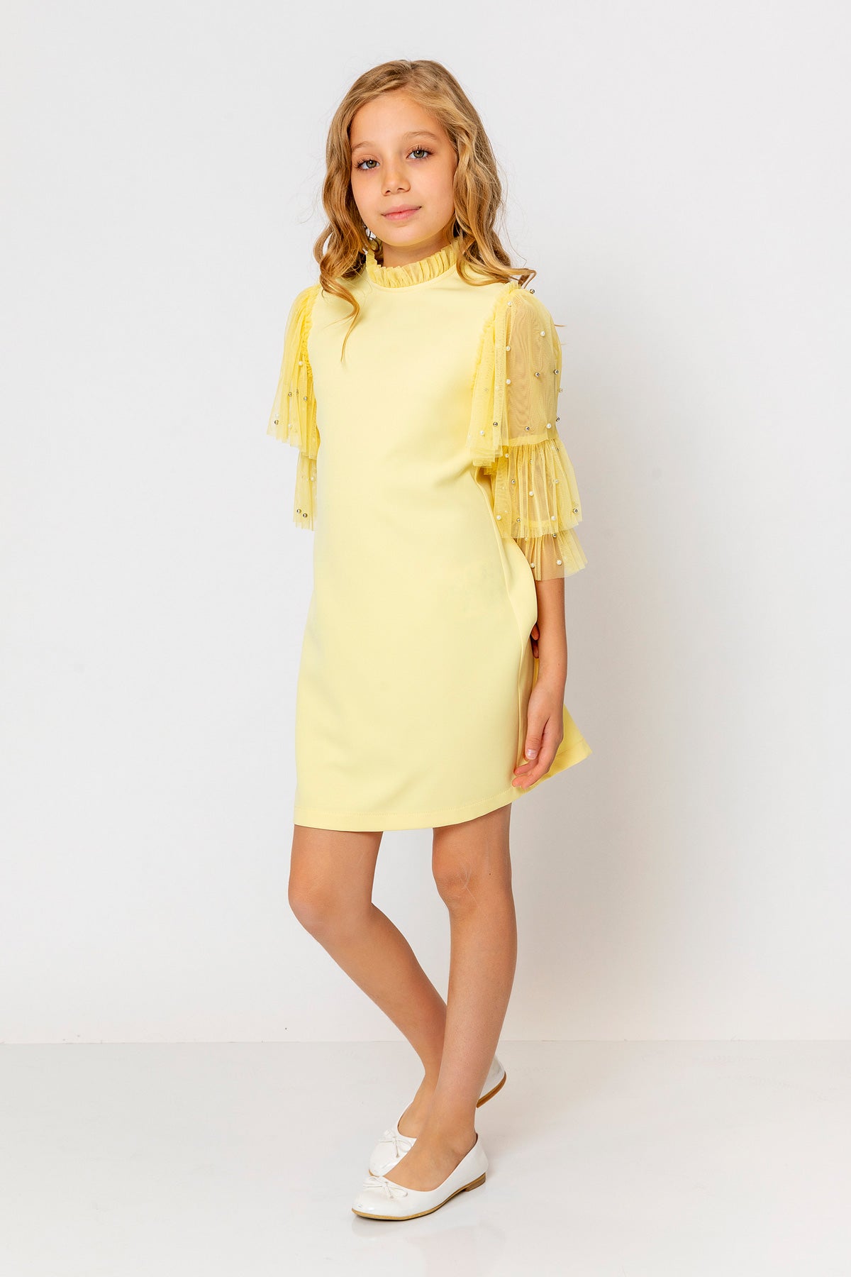 InCity Kids Girls Ruffled Transparent Sleeve Fashion Dress