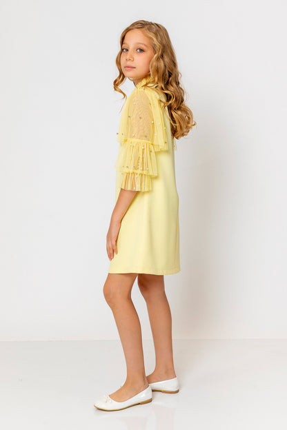 InCity Kids Girls Ruffled Transparent Sleeve Fashion Dress