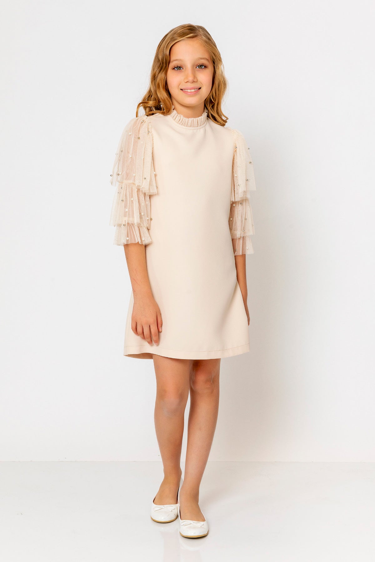 InCity Kids Girls Ruffled Transparent Sleeve Fashion Dress