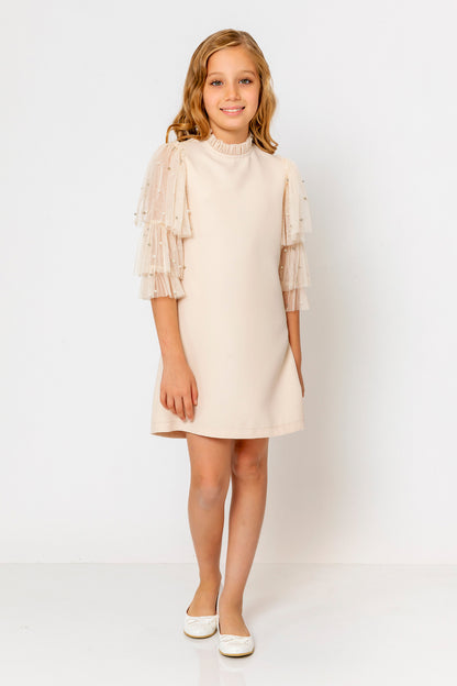 InCity Kids Girls Ruffled Transparent Sleeve Fashion Dress