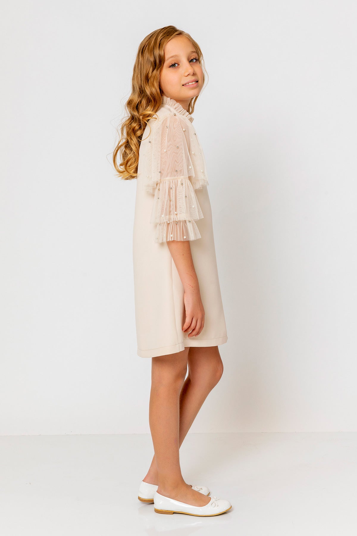 InCity Kids Girls Ruffled Transparent Sleeve Fashion Dress