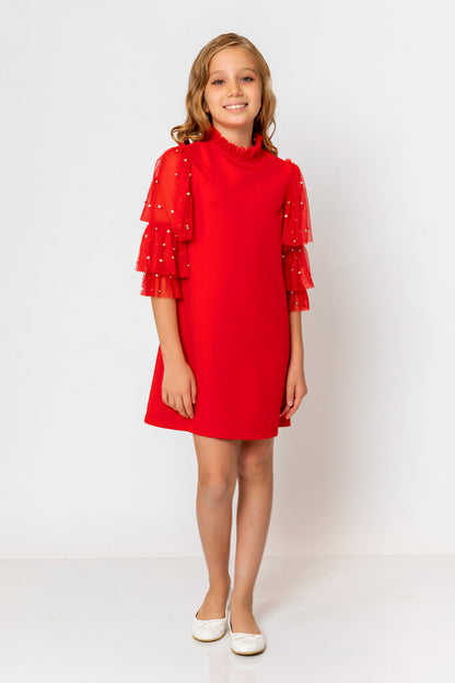 InCity Kids Girls Ruffled Transparent Sleeve Fashion Dress