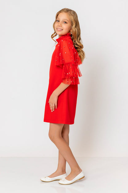 InCity Kids Girls Ruffled Transparent Sleeve Fashion Dress