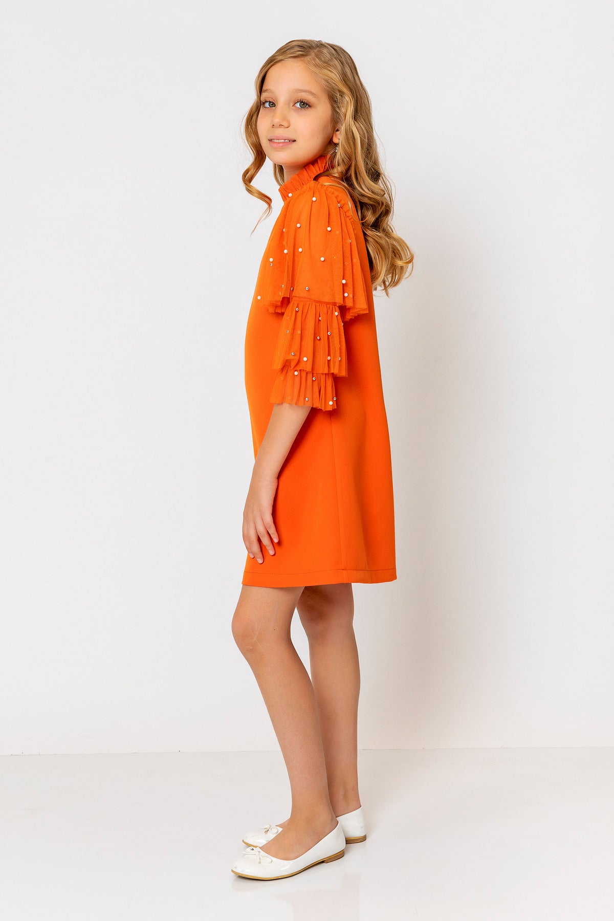 InCity Kids Girls Ruffled Transparent Sleeve Fashion Dress