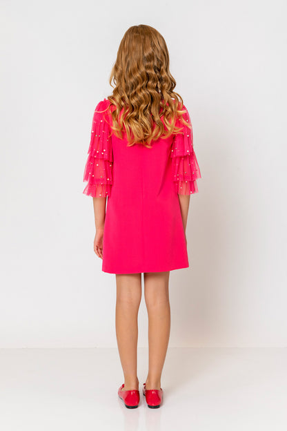 InCity Kids Girls Ruffled Transparent Sleeve Fashion Dress