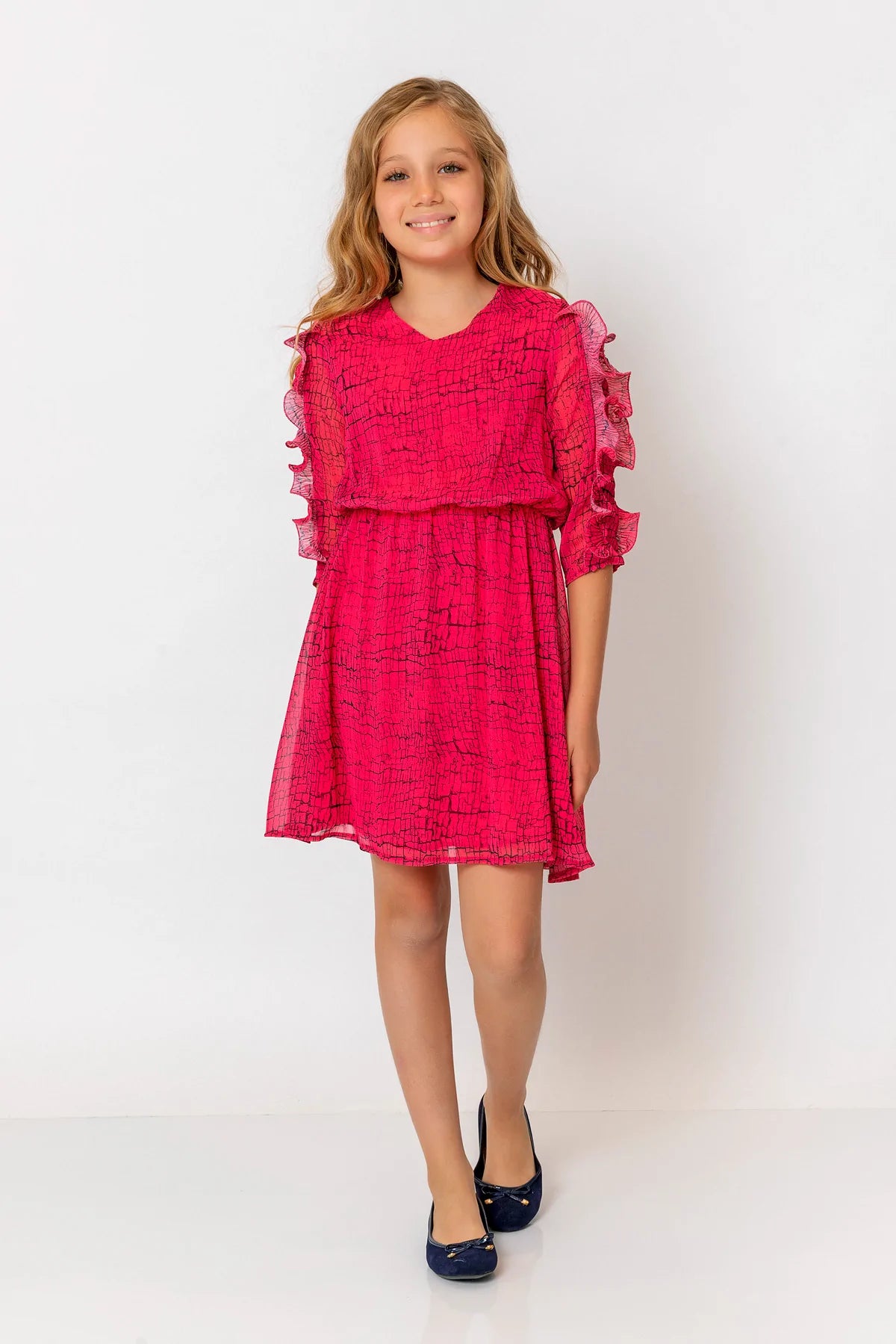 InCity Kids Girls Brick Print Ruffle Sleeve Fashion Dress InCity Boys & Girls