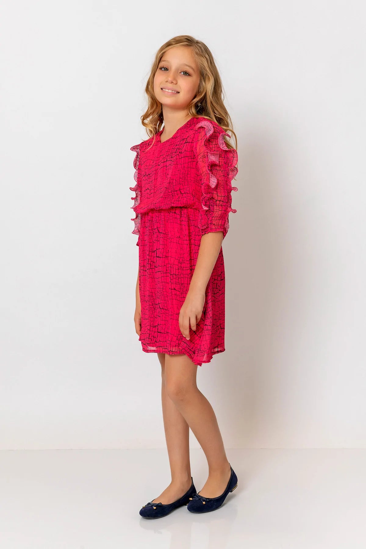 InCity Kids Girls Brick Print Ruffle Sleeve Fashion Dress InCity Boys & Girls