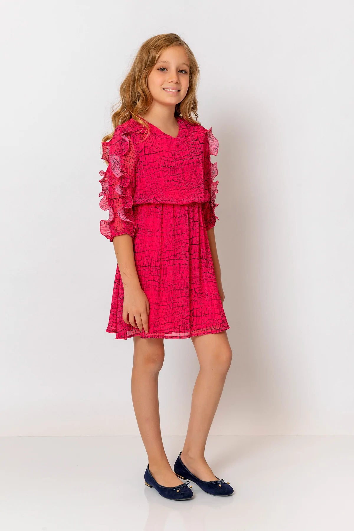 InCity Kids Girls Brick Print Ruffle Sleeve Fashion Dress InCity Boys & Girls