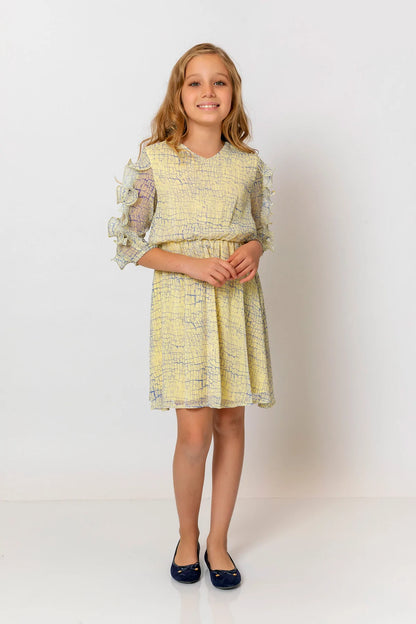 InCity Kids Girls Brick Print Ruffle Sleeve Fashion Dress InCity Boys & Girls