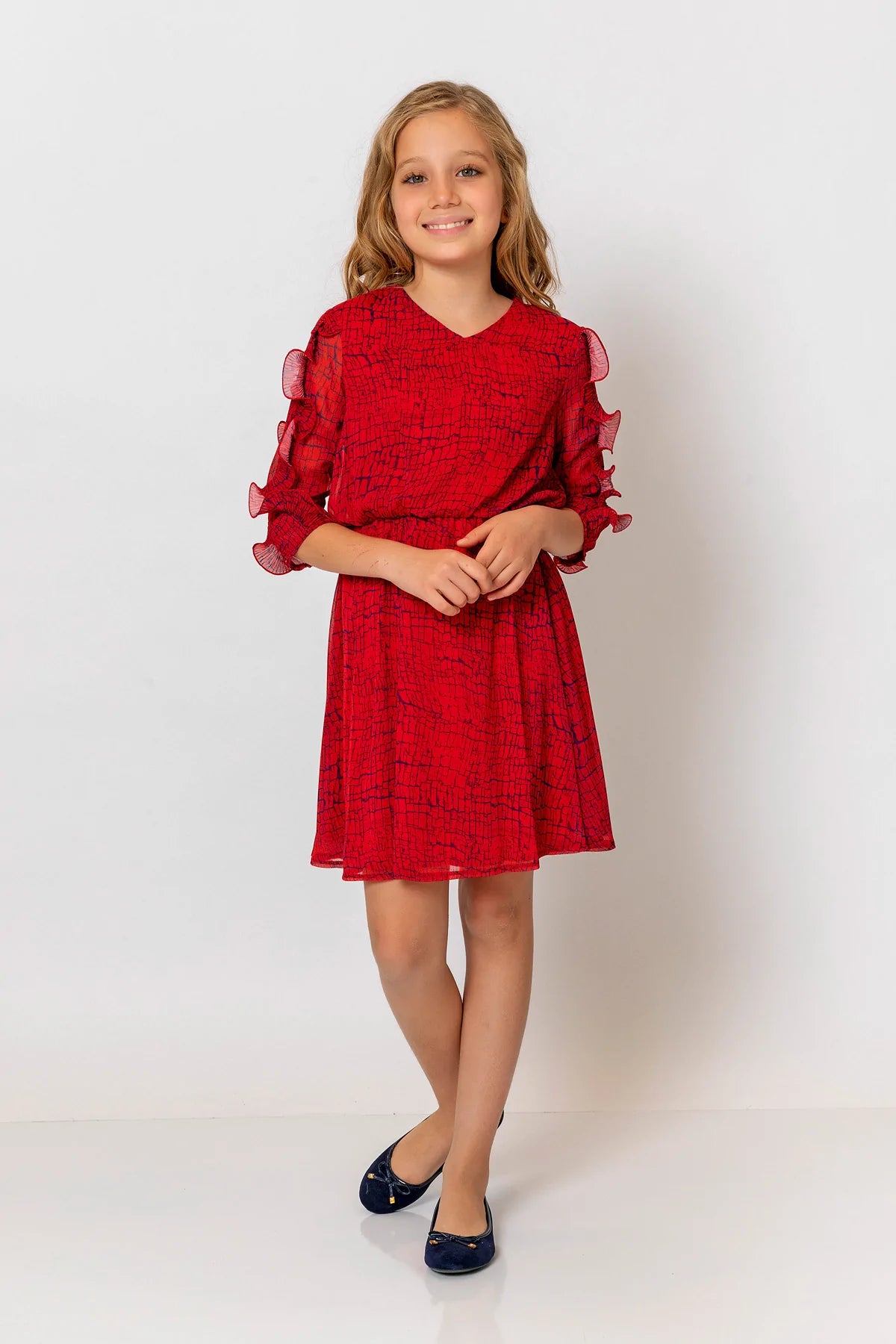 InCity Kids Girls Brick Print Ruffle Sleeve Fashion Dress InCity Boys & Girls