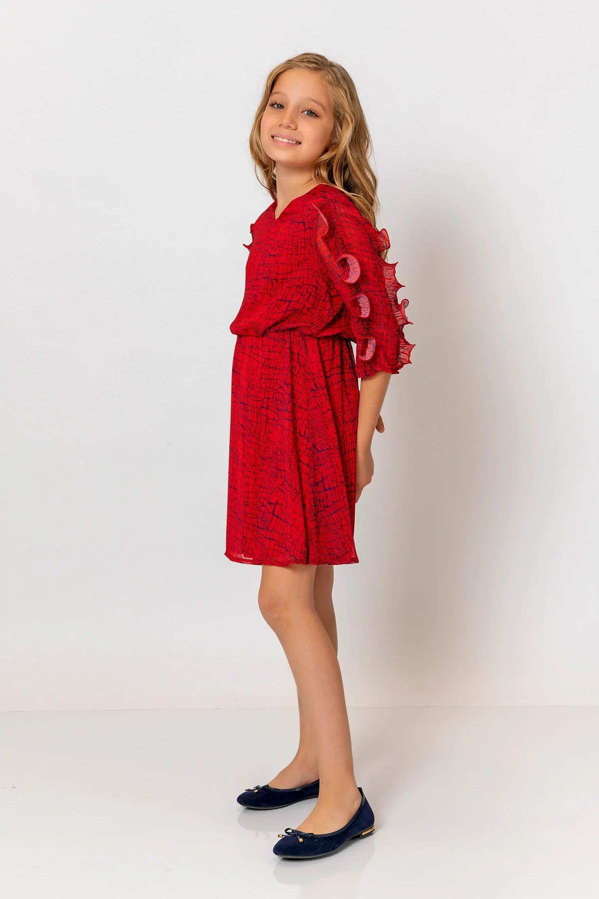 InCity Kids Girls Brick Print Ruffle Sleeve Fashion Dress InCity Boys & Girls