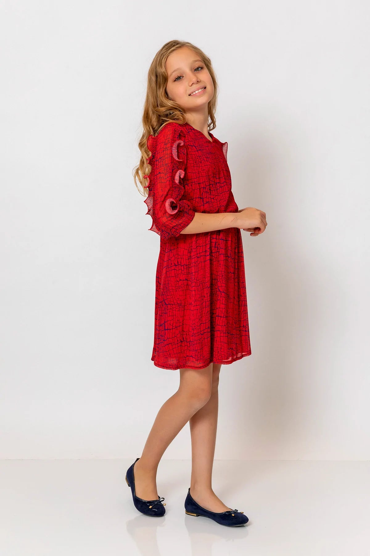 InCity Kids Girls Brick Print Ruffle Sleeve Fashion Dress InCity Boys & Girls