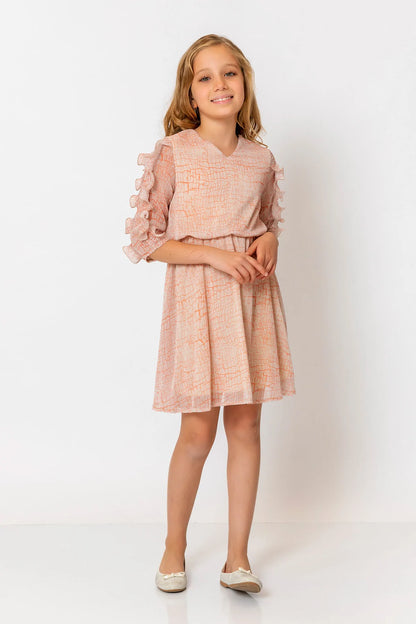 InCity Kids Girls Brick Print Ruffle Sleeve Fashion Dress InCity Boys & Girls