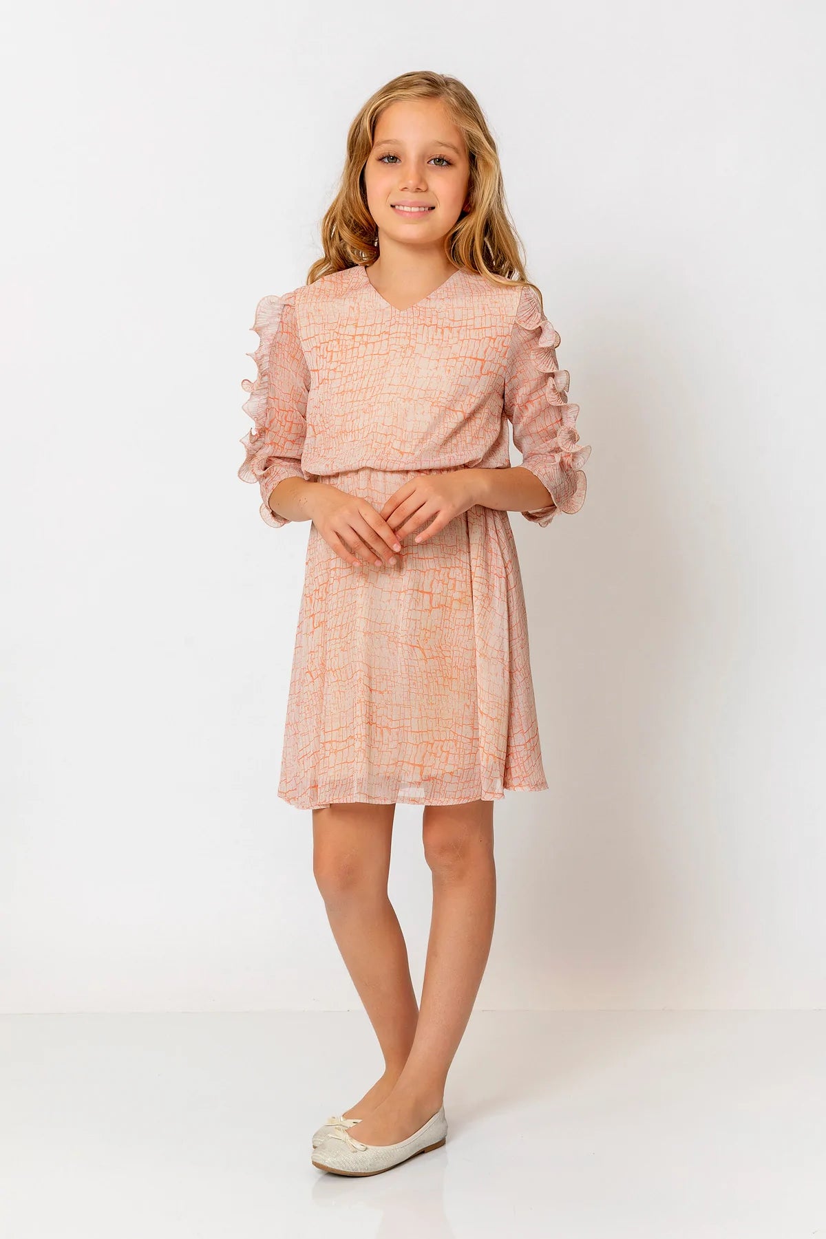 InCity Kids Girls Brick Print Ruffle Sleeve Fashion Dress InCity Boys & Girls