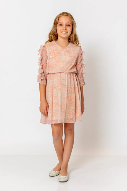 InCity Kids Girls Brick Print Ruffle Sleeve Fashion Dress InCity Boys & Girls