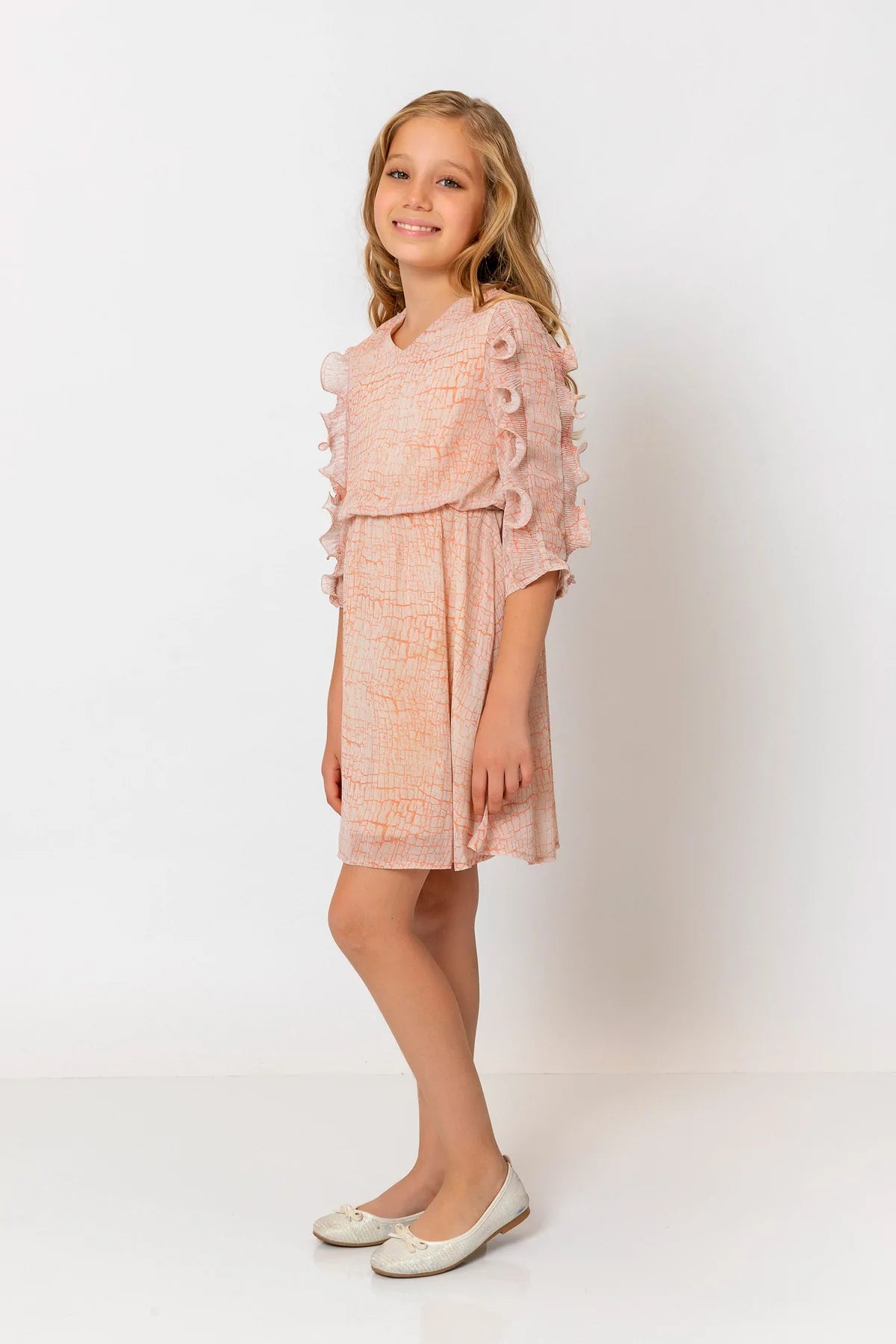 InCity Kids Girls Brick Print Ruffle Sleeve Fashion Dress InCity Boys & Girls